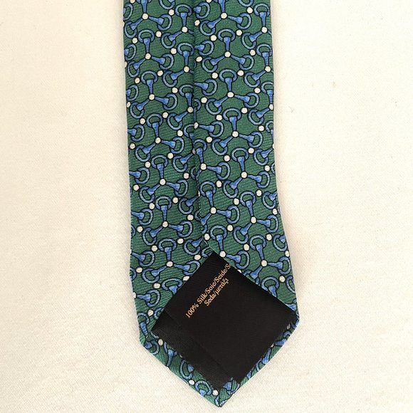 BROOKS BROTHERS - Green with blue/white links Silk Tie - Picture 5 of 5